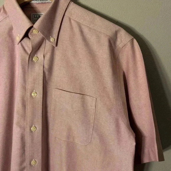 L.L. Bean Mens 100% Cotton Pink Chambray Dress Shirt Size 15.5 Wrinkle Resistant - Picture 2 of 10